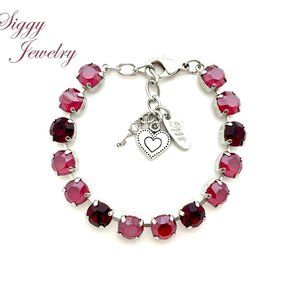 Brilliant Crystal Siam Red Lacquered and Garnet Tennis Bracelet with Charms